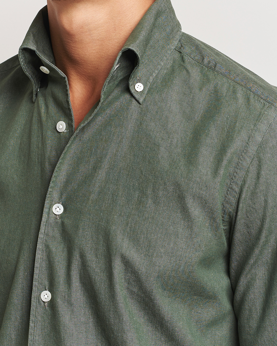 Men | Shirts | 100Hands | Button Down Denim Shirt Sage Green
