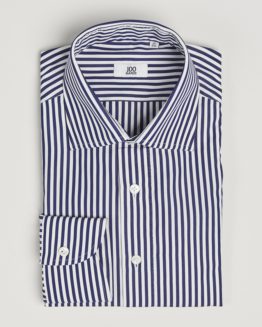 Men | Shirts | 100Hands | Striped Cut Away Cotton Shirt Navy