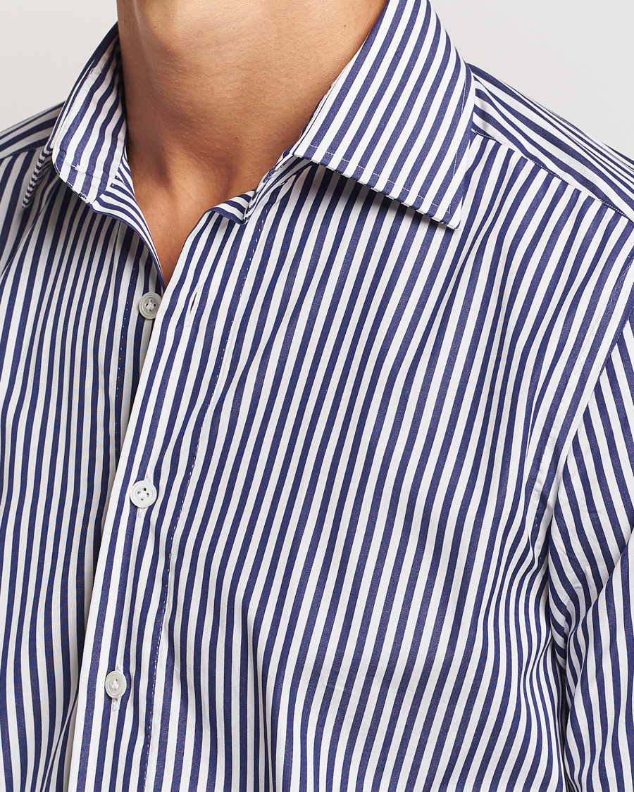 Men | Shirts | 100Hands | Striped Cut Away Cotton Shirt Navy