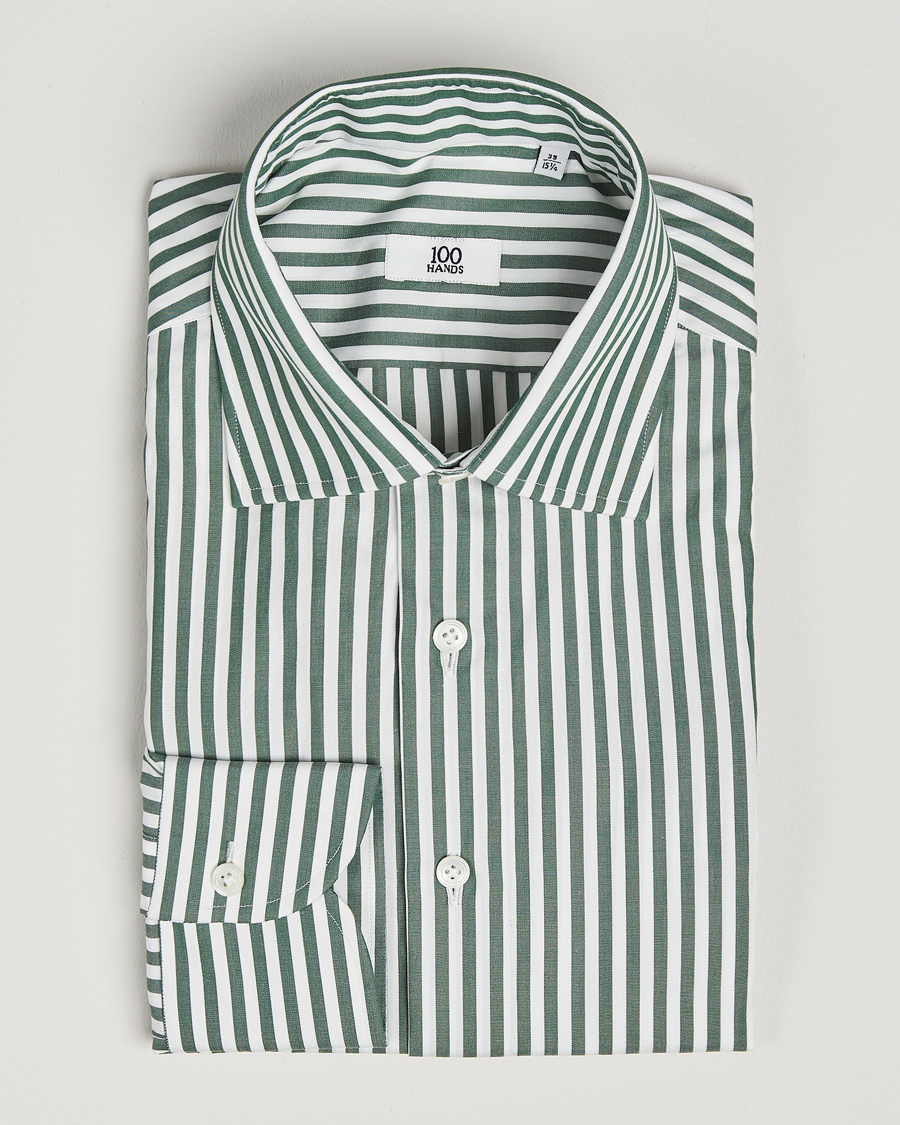 Men | Shirts | 100Hands | Striped Cut Away Cotton Shirt Green
