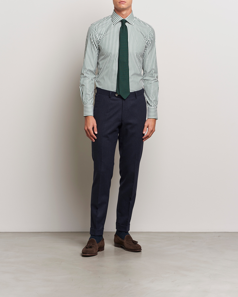 Men | Shirts | 100Hands | Striped Cut Away Cotton Shirt Green