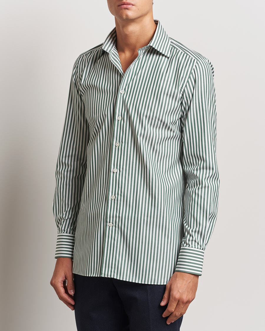 Men | Shirts | 100Hands | Striped Cut Away Cotton Shirt Green