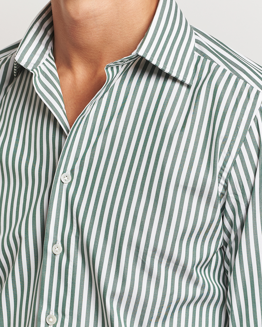 Men | Shirts | 100Hands | Striped Cut Away Cotton Shirt Green
