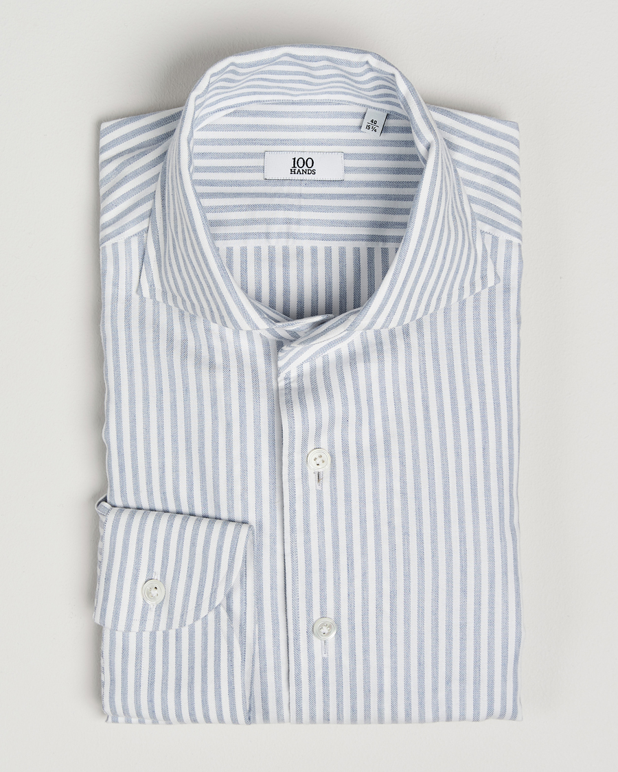 Men | Shirts | 100Hands | Microstripe Cashmere Shirt Light Blue