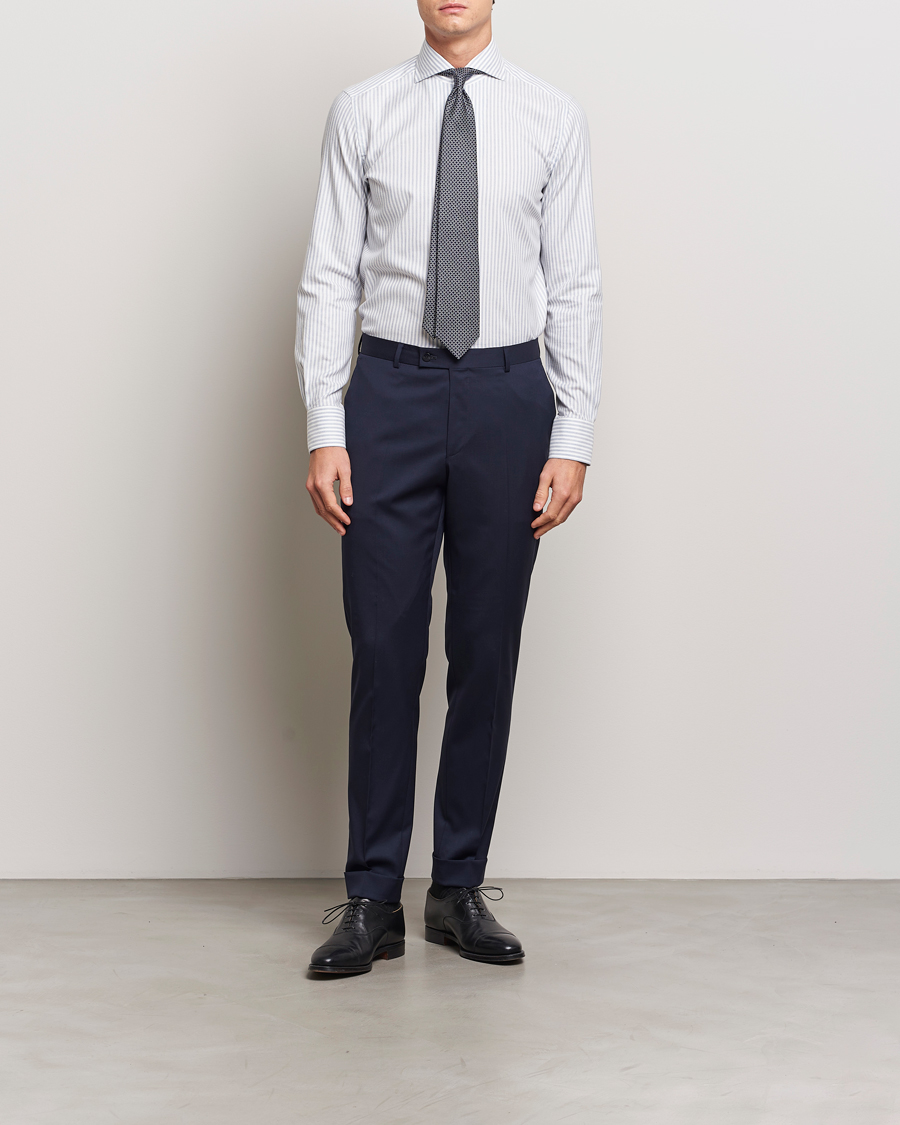 Men | Shirts | 100Hands | Microstripe Cashmere Shirt Light Blue