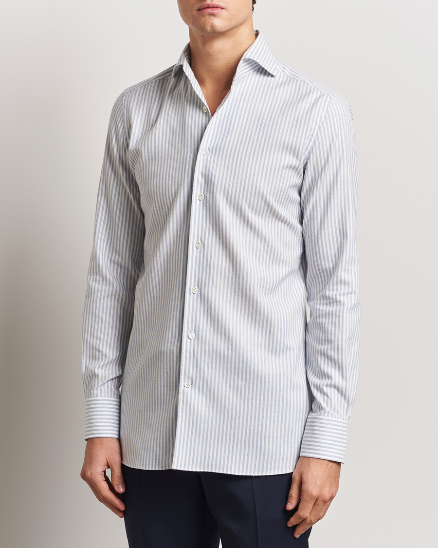 Men | Shirts | 100Hands | Microstripe Cashmere Shirt Light Blue