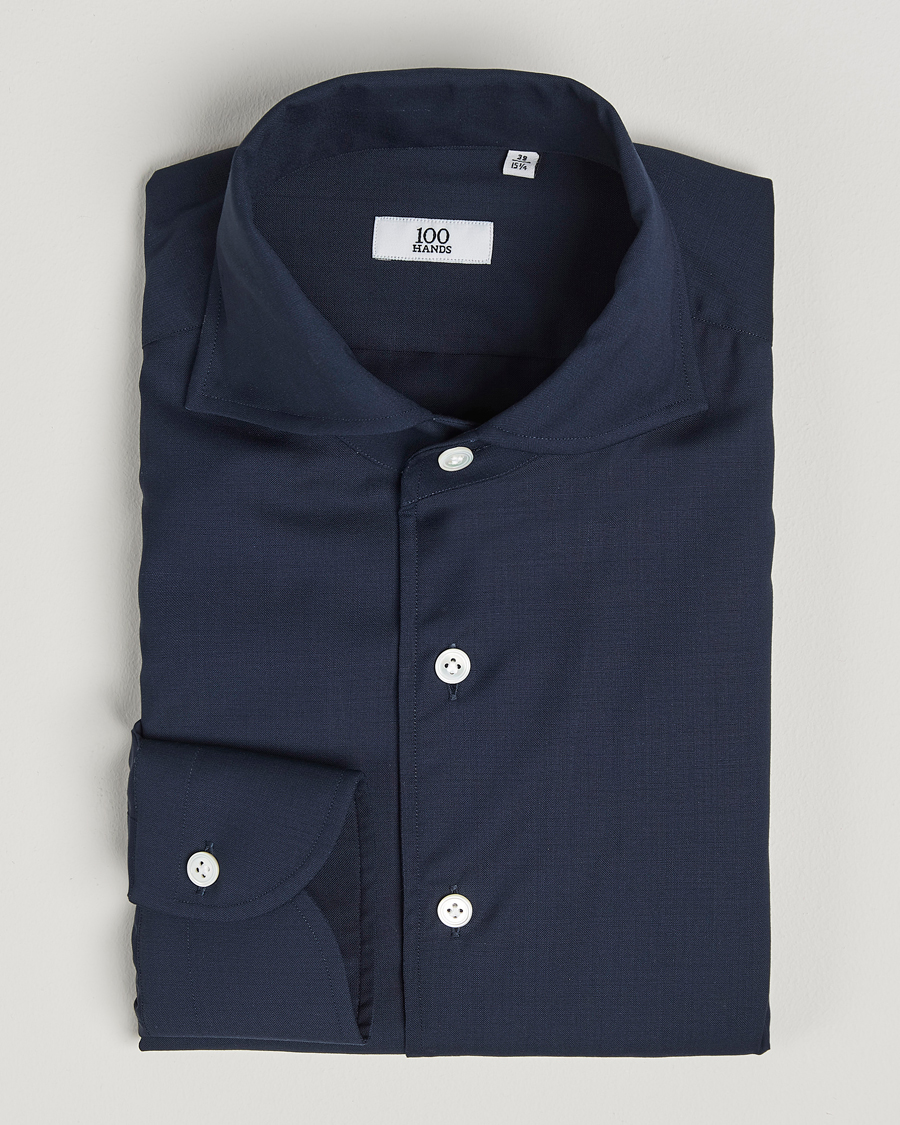 Men | Shirts | 100Hands | Full Spread Wool Shirt Navy