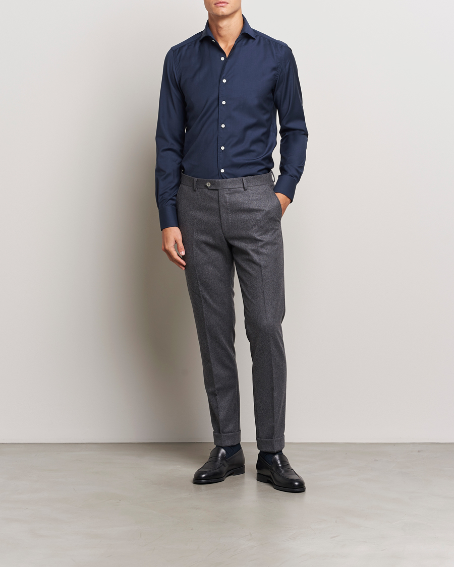 Men | Shirts | 100Hands | Full Spread Wool Shirt Navy