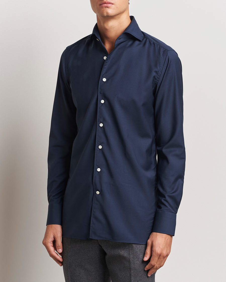 Men | Shirts | 100Hands | Full Spread Wool Shirt Navy