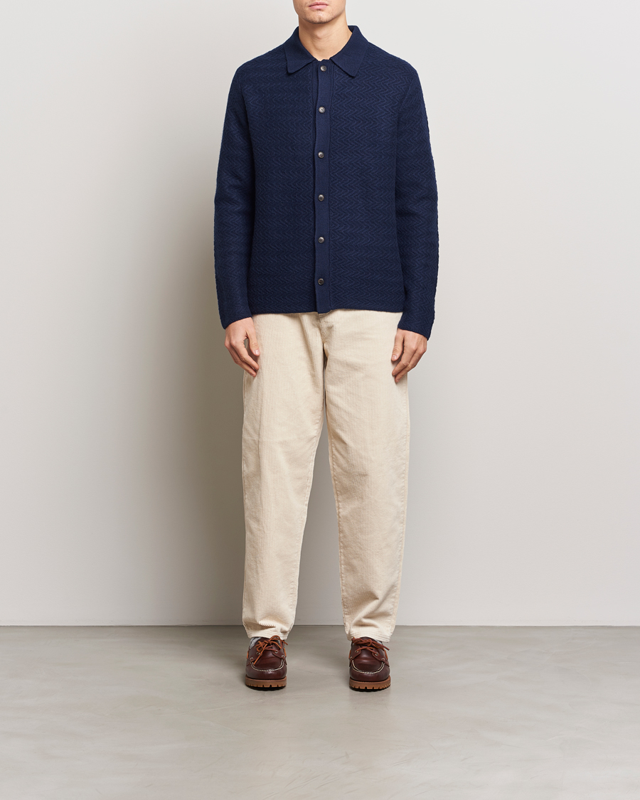 Men | Sweaters & Knitwear | LES DEUX | Finnegan Knit Shirt Cardigan Dark Navy