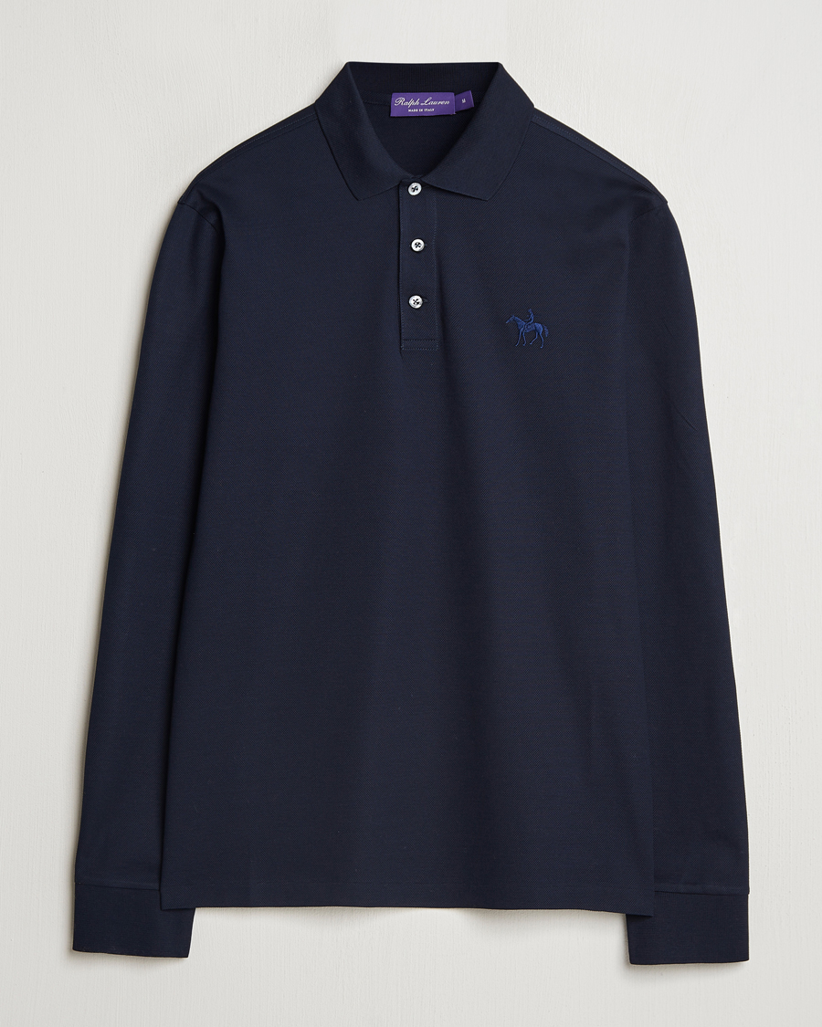 Men | Polo Shirts | Ralph Lauren Purple Label | Mercerized Cotton Long Sleeve Polo Chairman Navy
