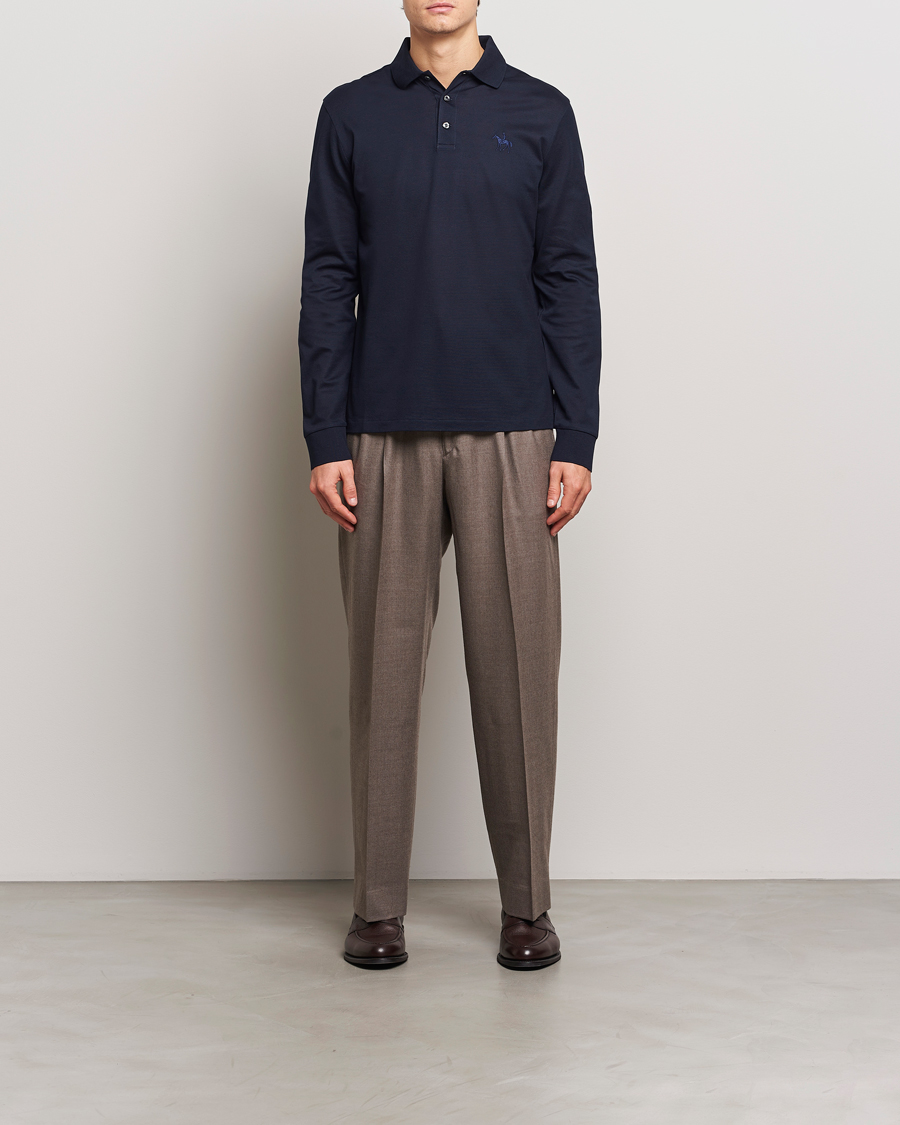 Men | Polo Shirts | Ralph Lauren Purple Label | Mercerized Cotton Long Sleeve Polo Chairman Navy