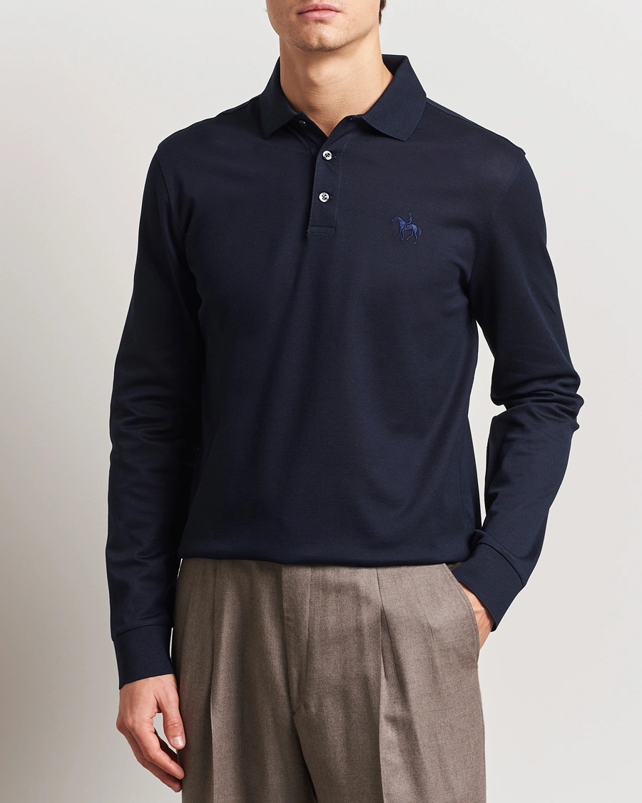 Men | Polo Shirts | Ralph Lauren Purple Label | Mercerized Cotton Long Sleeve Polo Chairman Navy