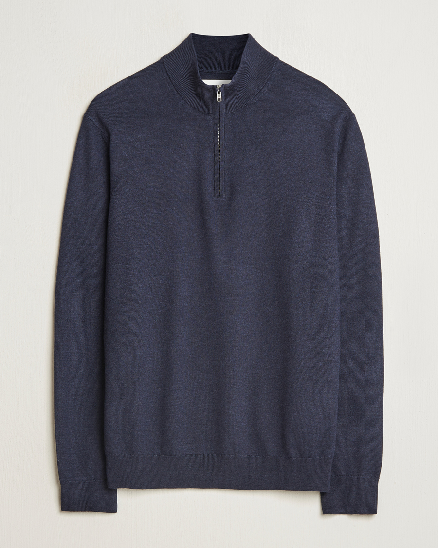 Men | Sweaters & Knitwear | NN07 | Sergio Merino Knitted Half Zip Navy Melange