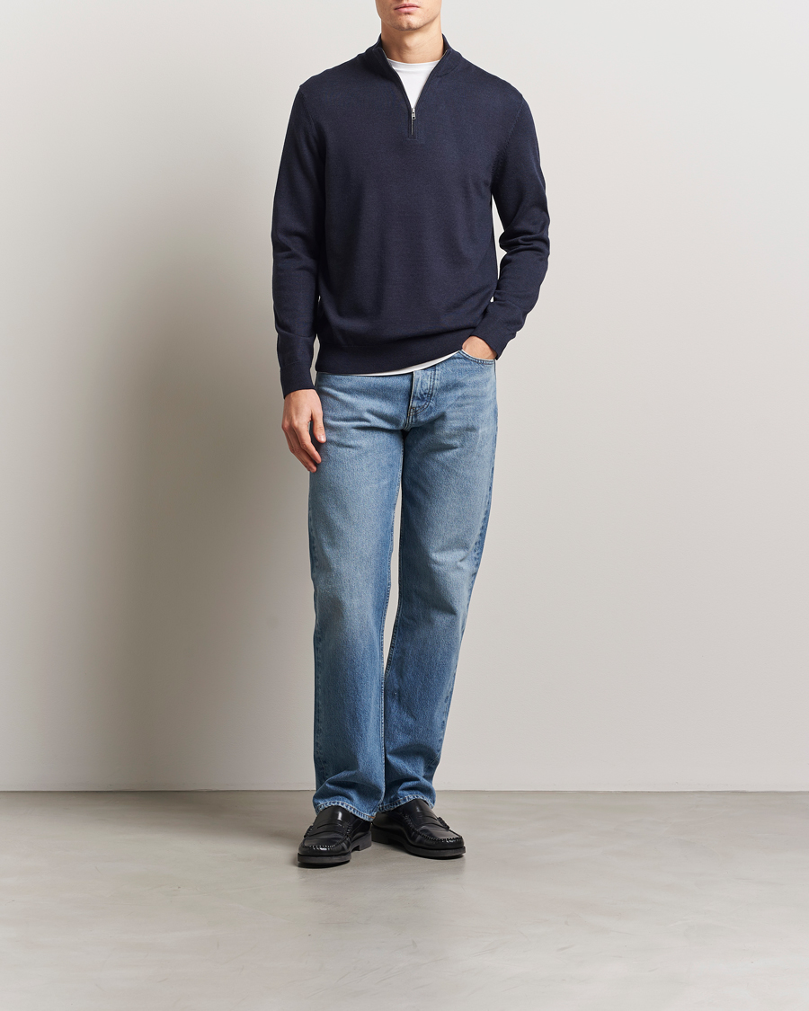 Men | Sweaters & Knitwear | NN07 | Sergio Merino Knitted Half Zip Navy Melange
