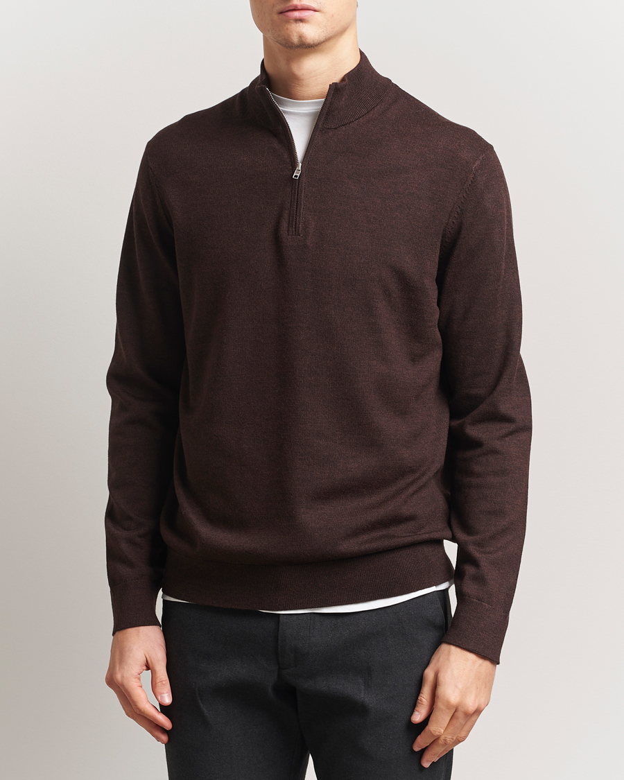 Men | Sweaters & Knitwear | NN07 | Sergio Merino Knitted Half Zip Brown Melange