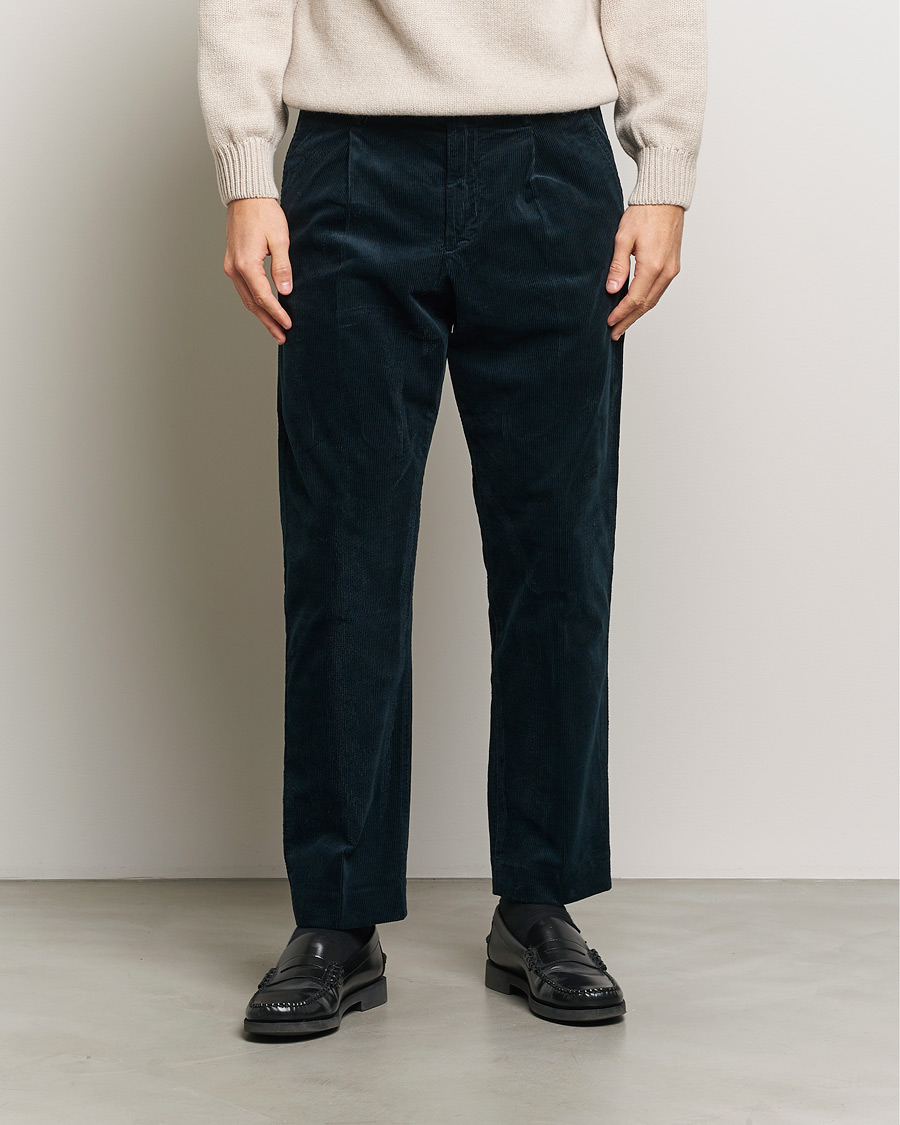 Men | Trousers | NN07 | Bill Pleated Corduroy Pants Navy Blue