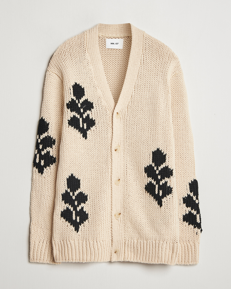 Men | Sweaters & Knitwear | NN07 | Mika Knitted Leaf Cardigan Ecru