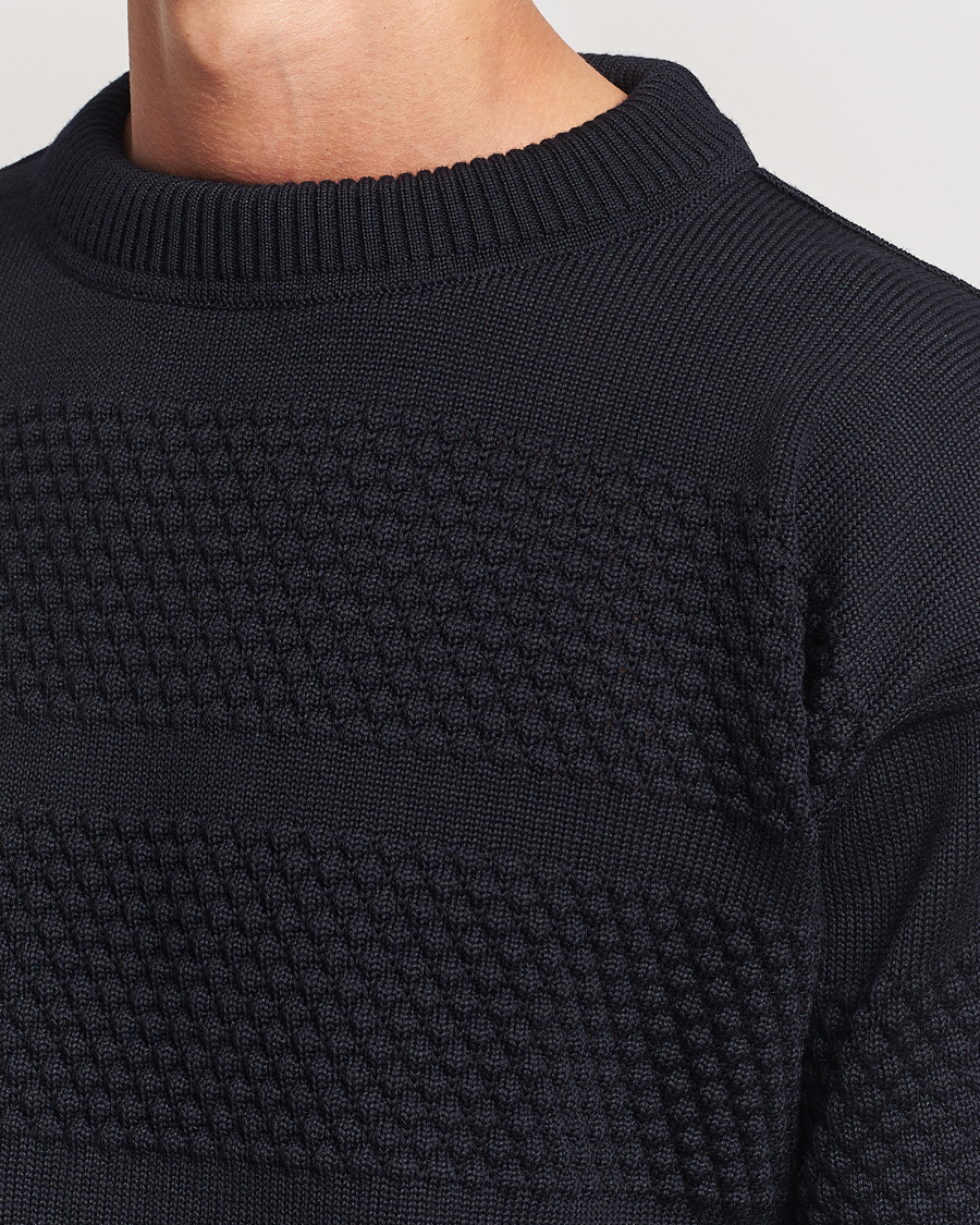 Men | Sweaters & Knitwear | S.N.S. Herning | Fisherman Wool Crew Neck Sweater Navy Blue