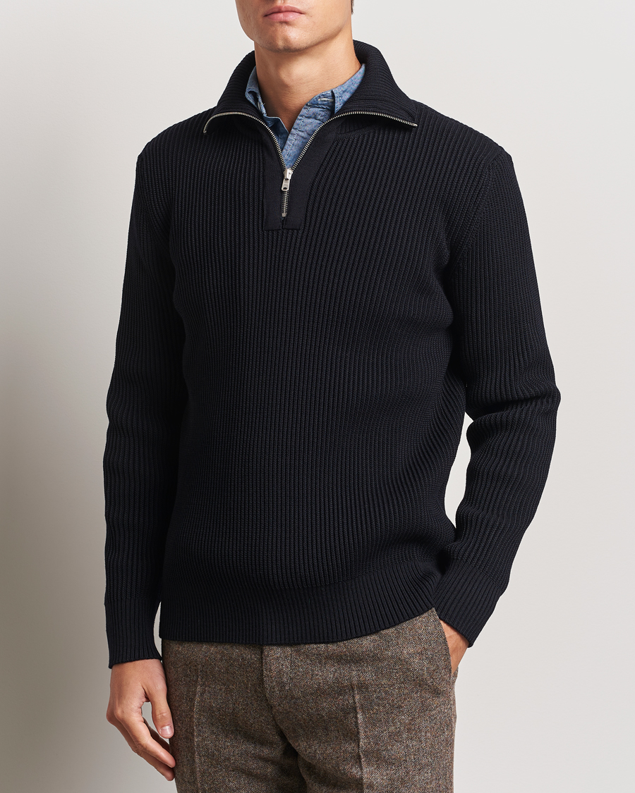 Men | Sweaters & Knitwear | S.N.S. Herning | Fender Wool Half Zip Navy Blue