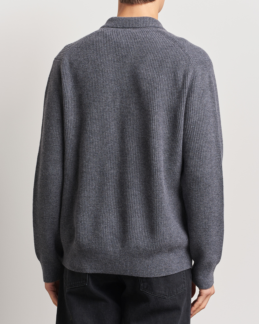 Men | Sweaters & Knitwear | Samsøe Samsøe | Saisaks Merino Rib Knitted Full Zip Charcoal
