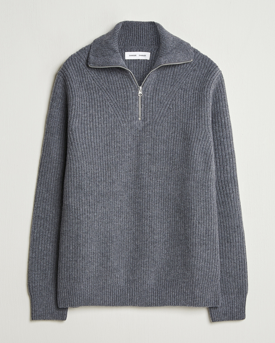 Men | Sweaters & Knitwear | Samsøe Samsøe | Jacks Merino Rib Knitted Half Zip Charcoal