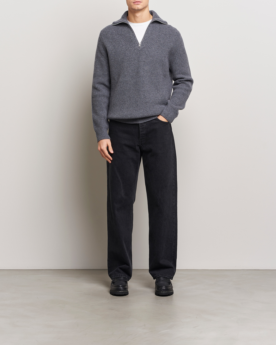 Men | Sweaters & Knitwear | Samsøe Samsøe | Jacks Merino Rib Knitted Half Zip Charcoal
