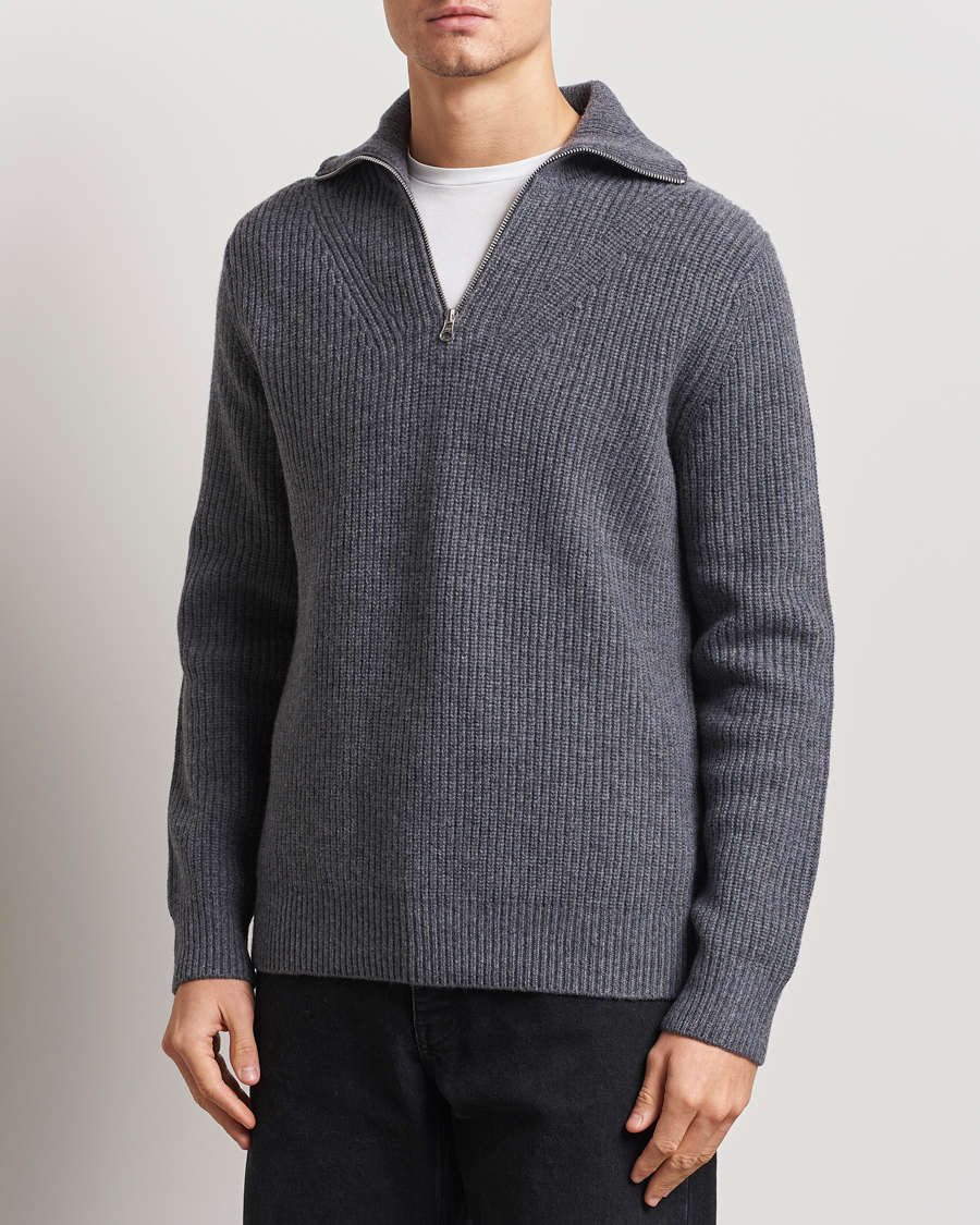 Men | Sweaters & Knitwear | Samsøe Samsøe | Jacks Merino Rib Knitted Half Zip Charcoal