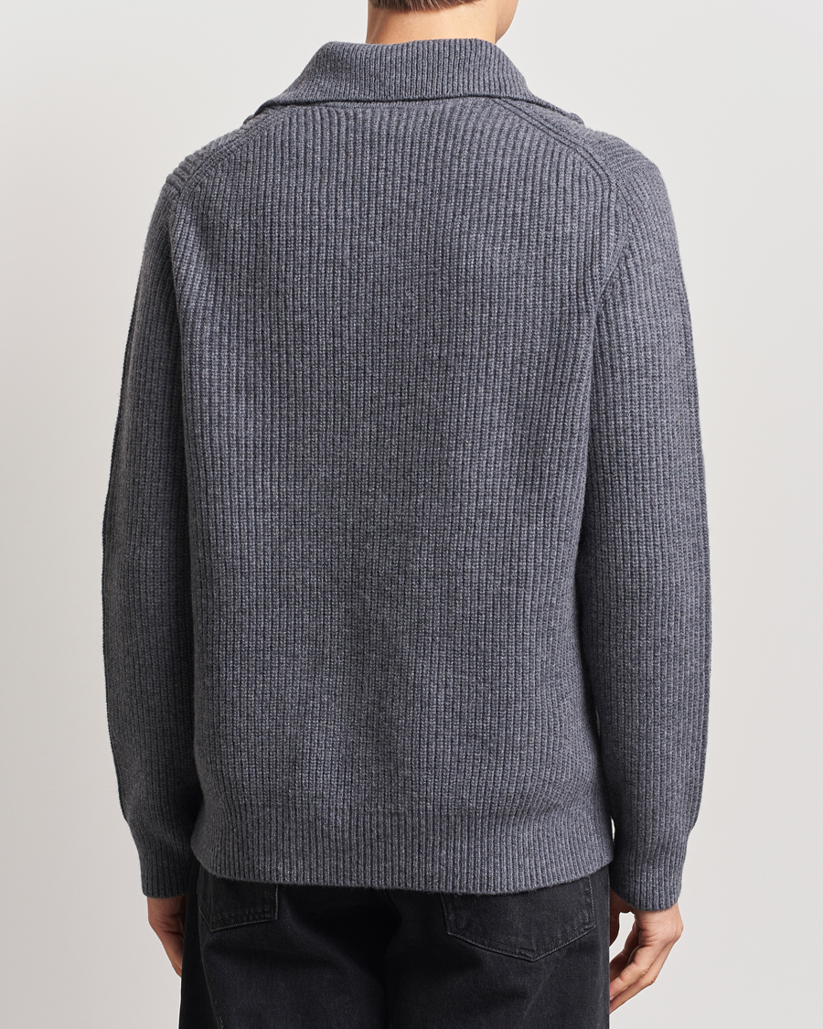 Men | Sweaters & Knitwear | Samsøe Samsøe | Jacks Merino Rib Knitted Half Zip Charcoal
