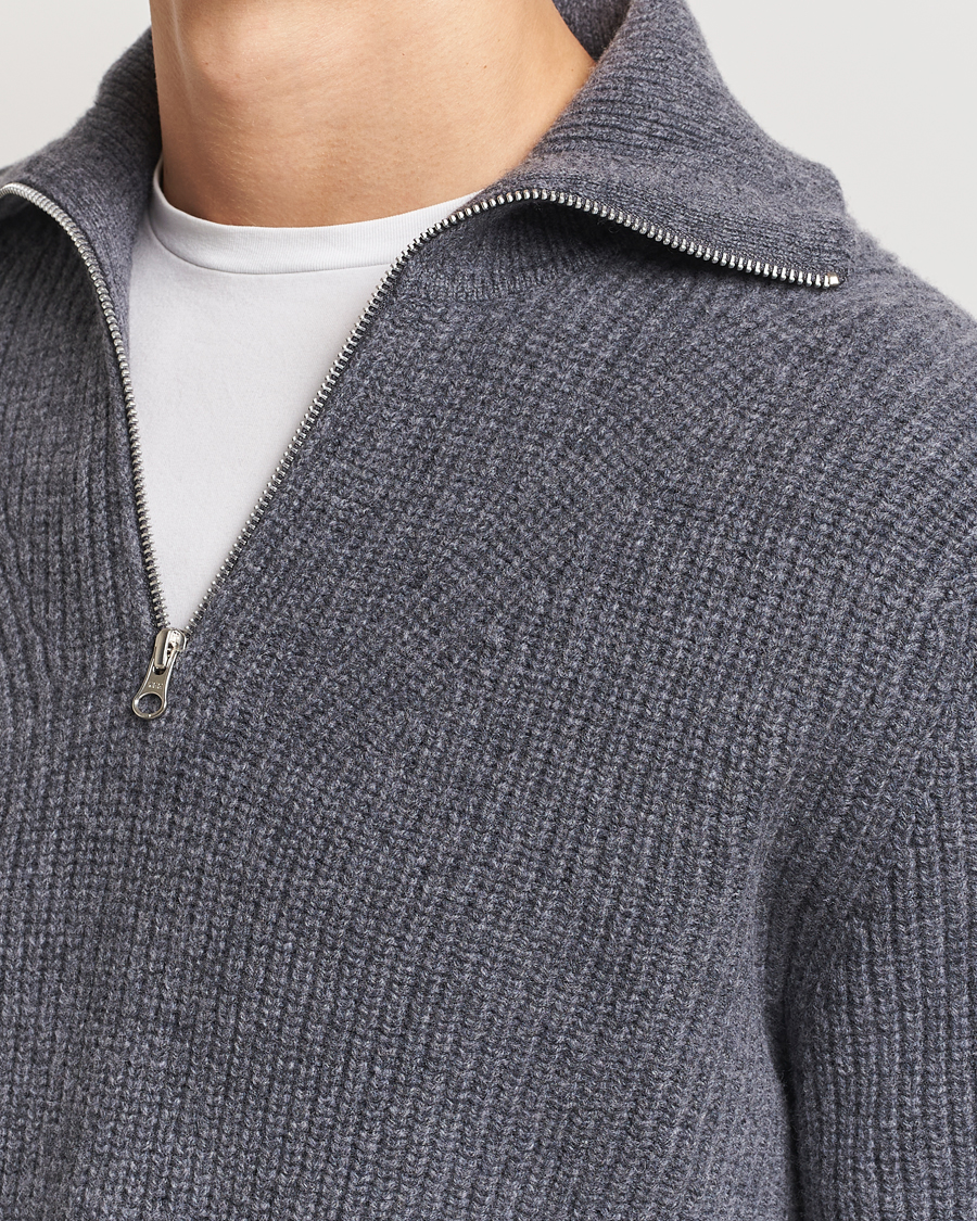 Men | Sweaters & Knitwear | Samsøe Samsøe | Jacks Merino Rib Knitted Half Zip Charcoal