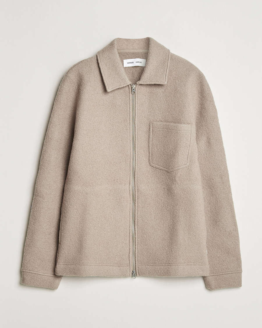 Men | Sweaters & Knitwear | Samsøe Samsøe | Hannes Boiled Wool Full Zip Seneca Rock