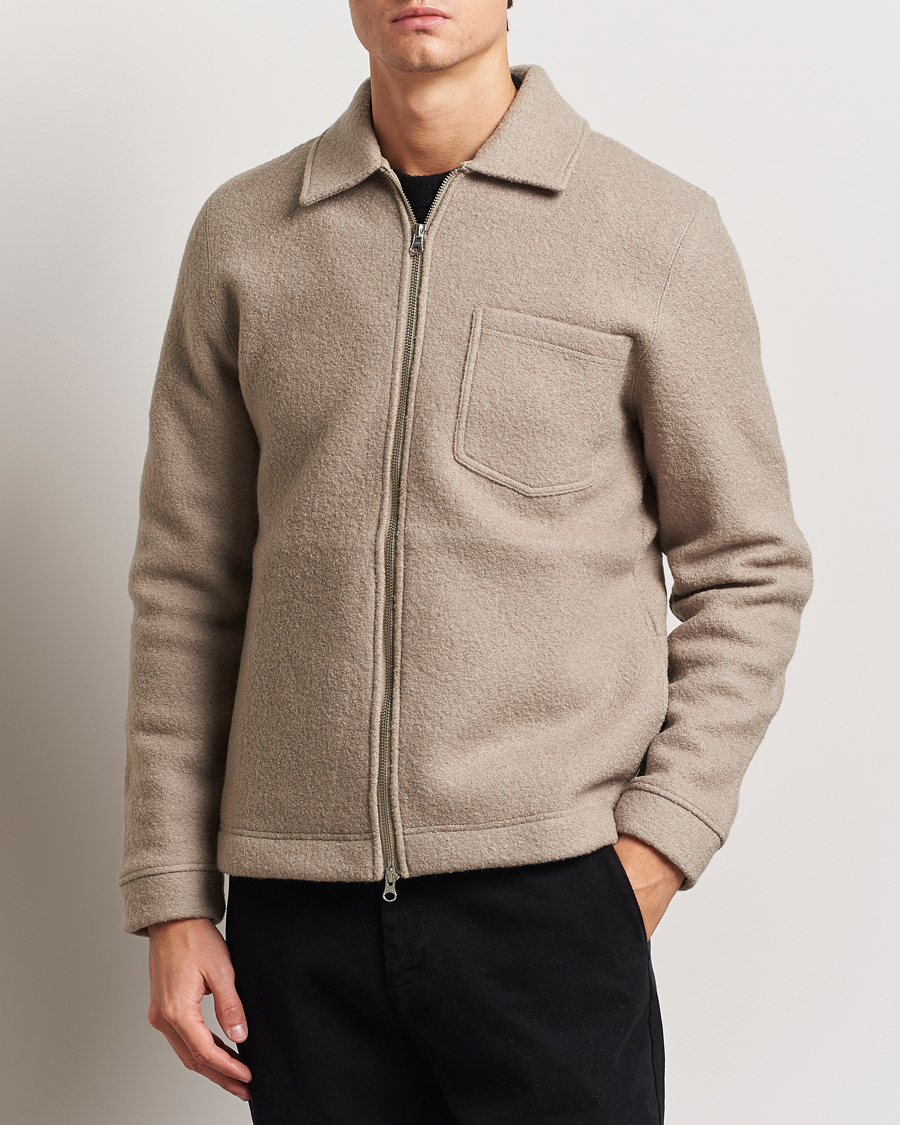 Men | Sweaters & Knitwear | Samsøe Samsøe | Hannes Boiled Wool Full Zip Seneca Rock