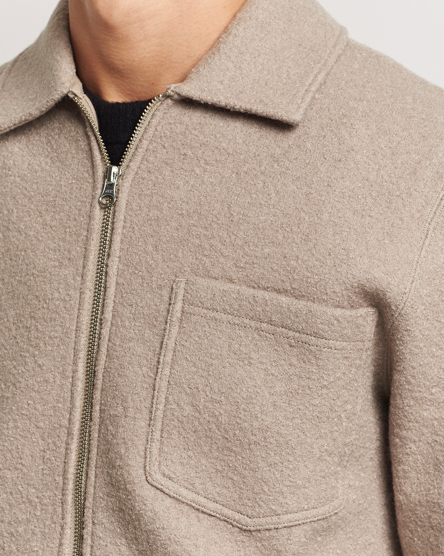 Men | Sweaters & Knitwear | Samsøe Samsøe | Hannes Boiled Wool Full Zip Seneca Rock