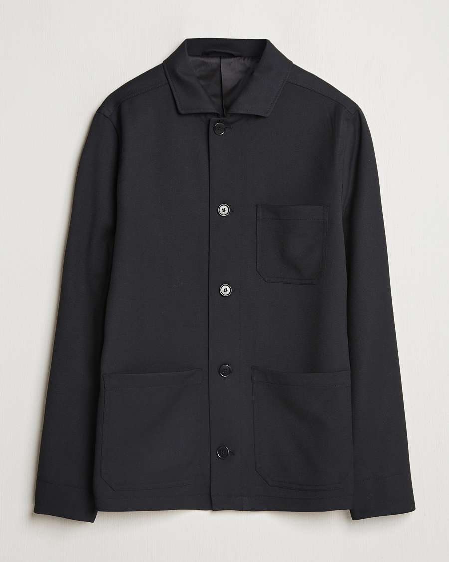 Men | Shirts | Filippa K | Louis Wool Gabardine Shirt Jacket Black