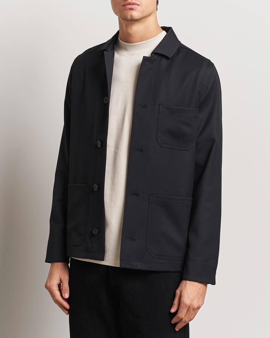 Men | Coats & Jackets | Filippa K | Louis Wool Gabardine Shirt Jacket Black