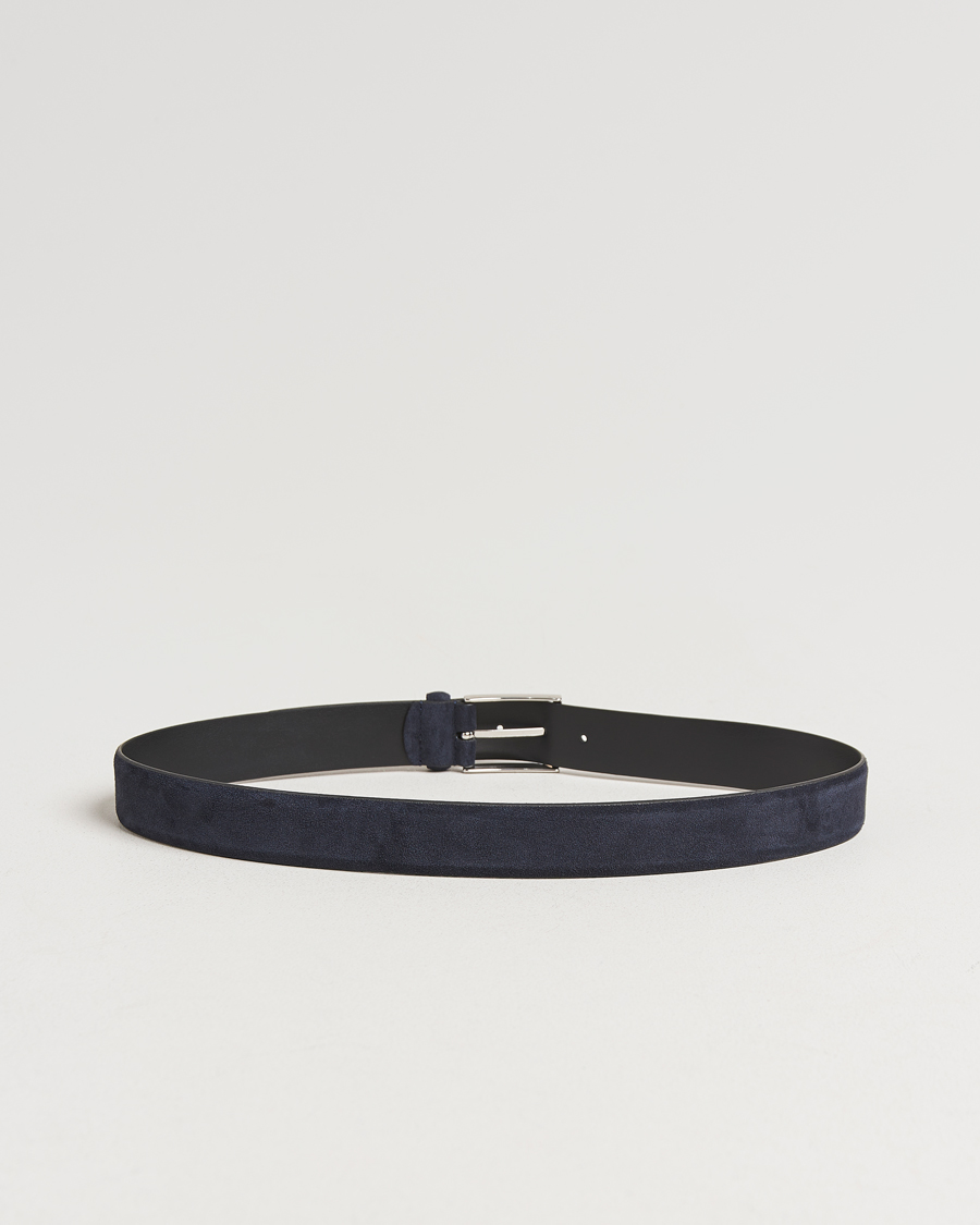 Men | Belts | Anderson's | Calf Suede 3,5 cm Belt Navy