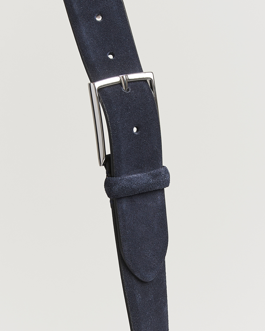 Men | Belts | Anderson's | Calf Suede 3,5 cm Belt Navy