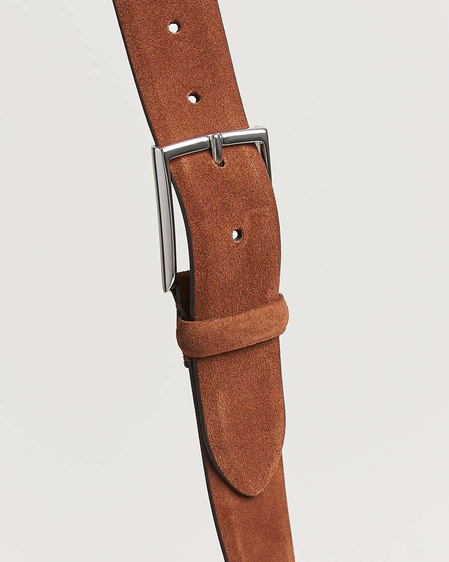 Men | Belts | Anderson's | Calf Suede 3,5 cm Belt Tobacco
