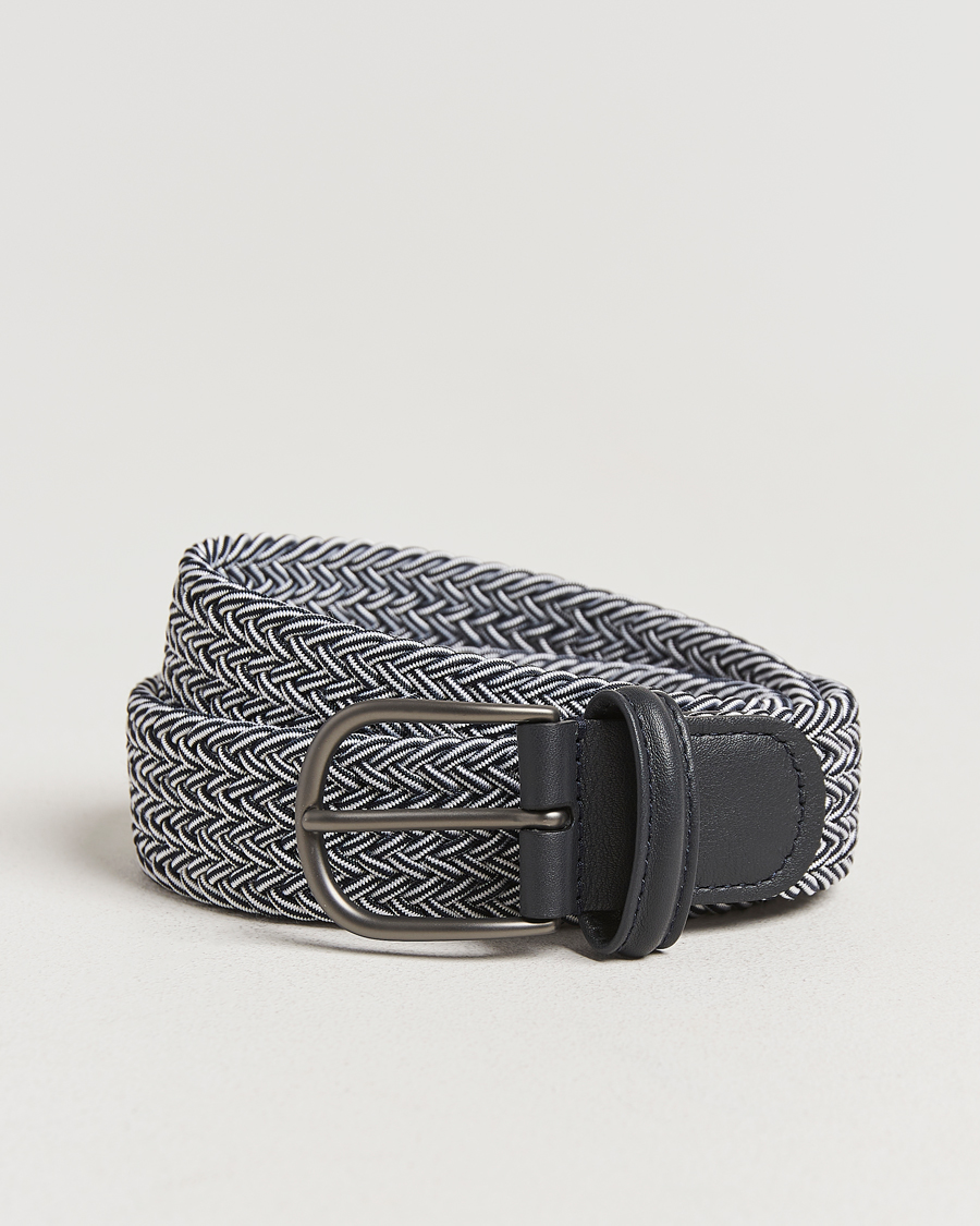 Men | Belts | Anderson's | Stretch Woven 3,5 cm Belt Navy/White