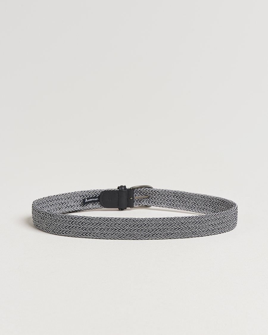 Men | Belts | Anderson's | Stretch Woven 3,5 cm Belt Navy/White
