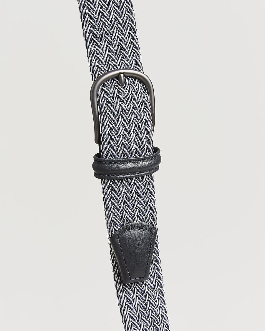 Men | Belts | Anderson's | Stretch Woven 3,5 cm Belt Navy/White