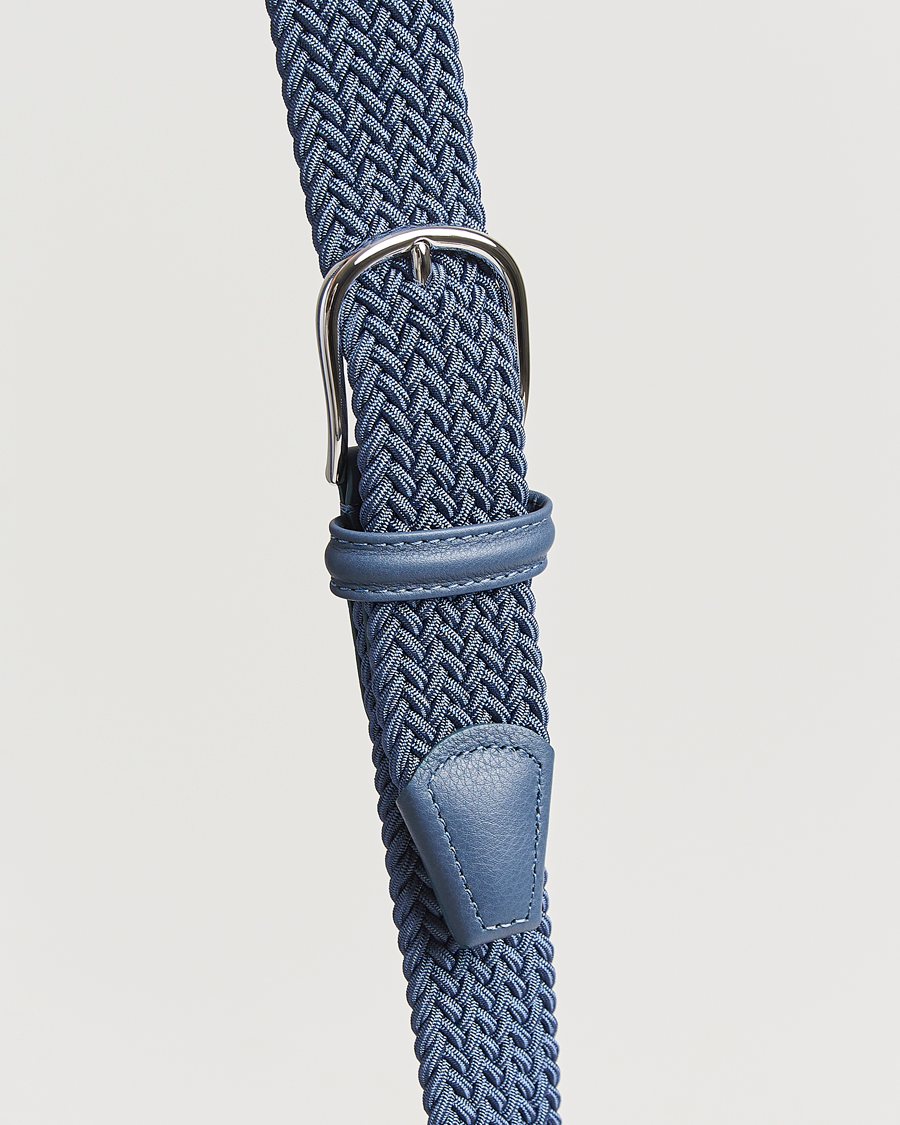 Men | Belts | Anderson's | Stretch Woven 3,5 cm Belt Air Force Blue