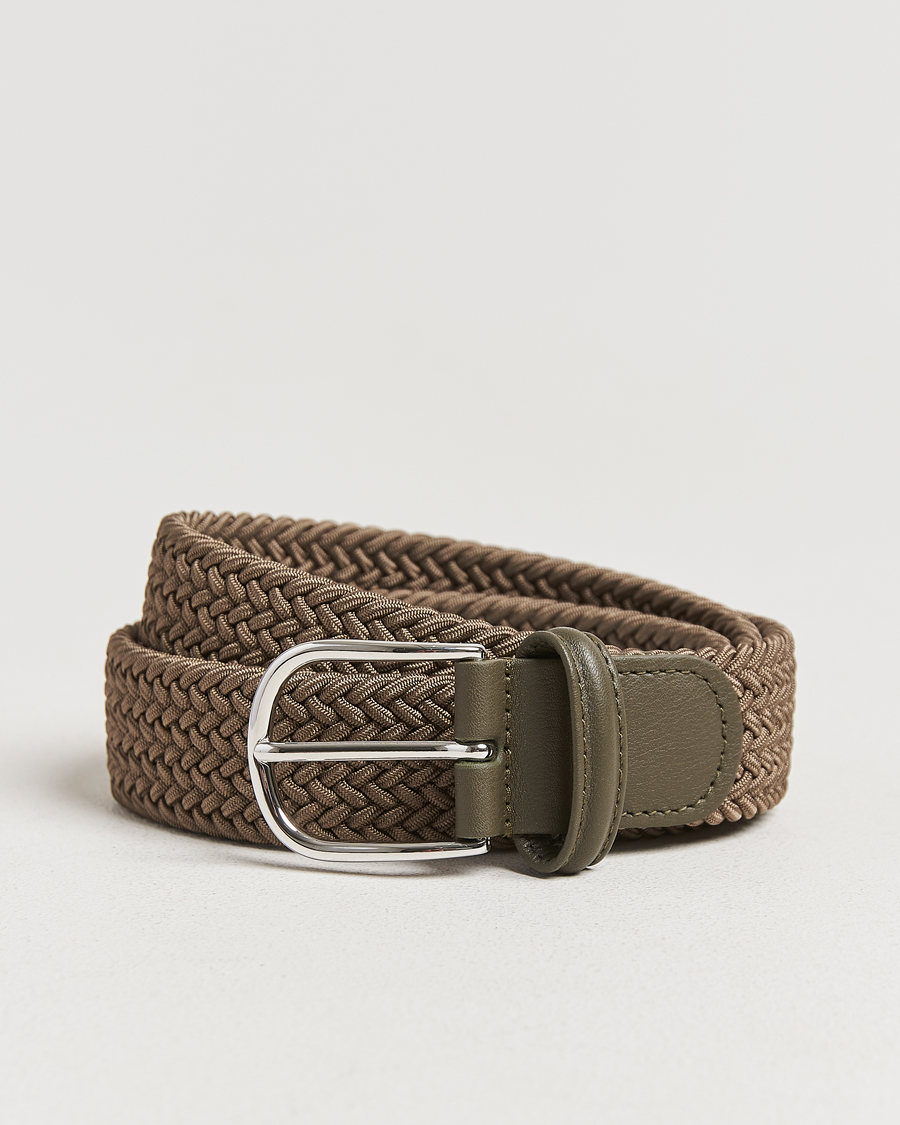Men | Belts | Anderson's | Stretch Woven 3,5 cm Belt Khaki