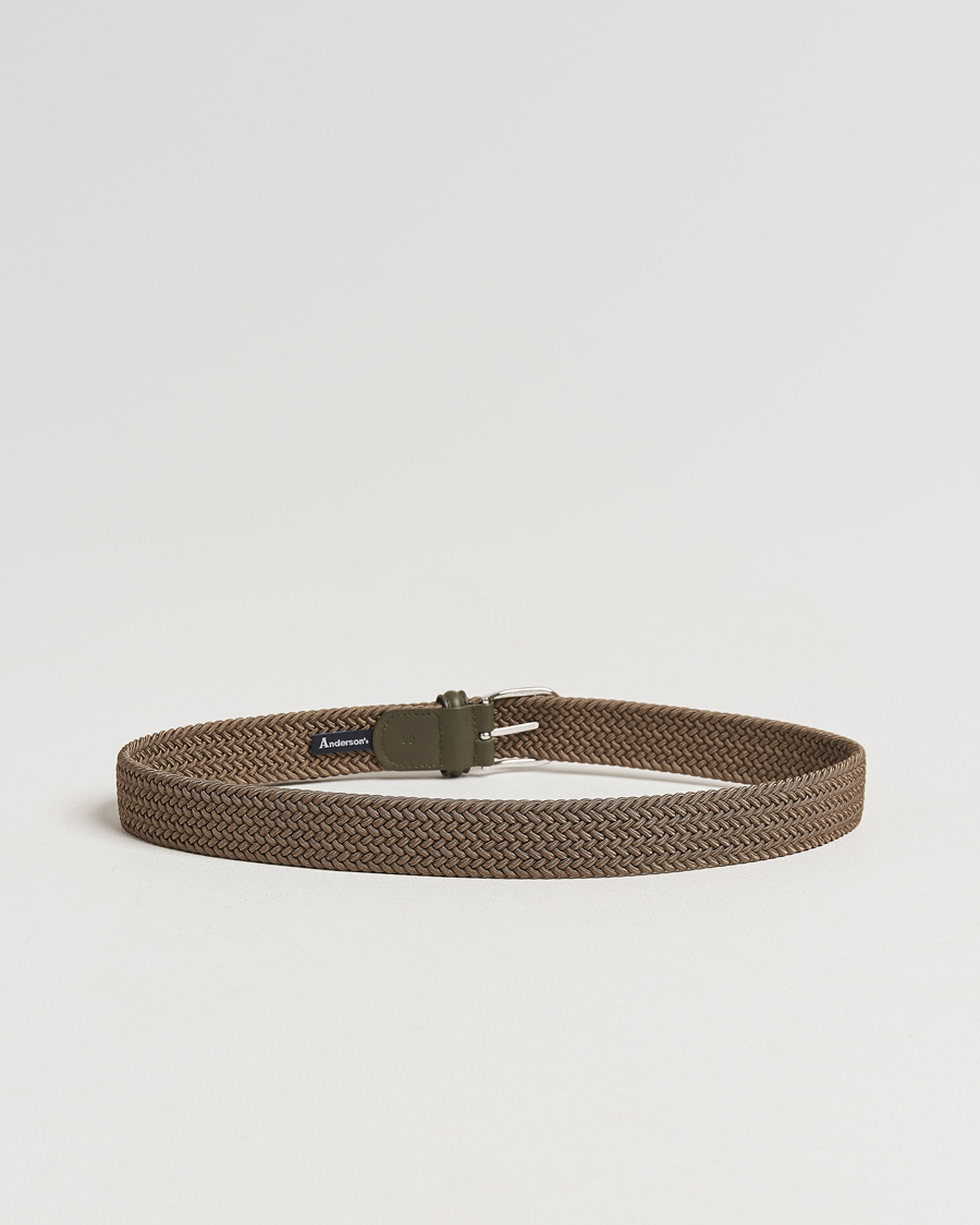 Men | Belts | Anderson's | Stretch Woven 3,5 cm Belt Khaki