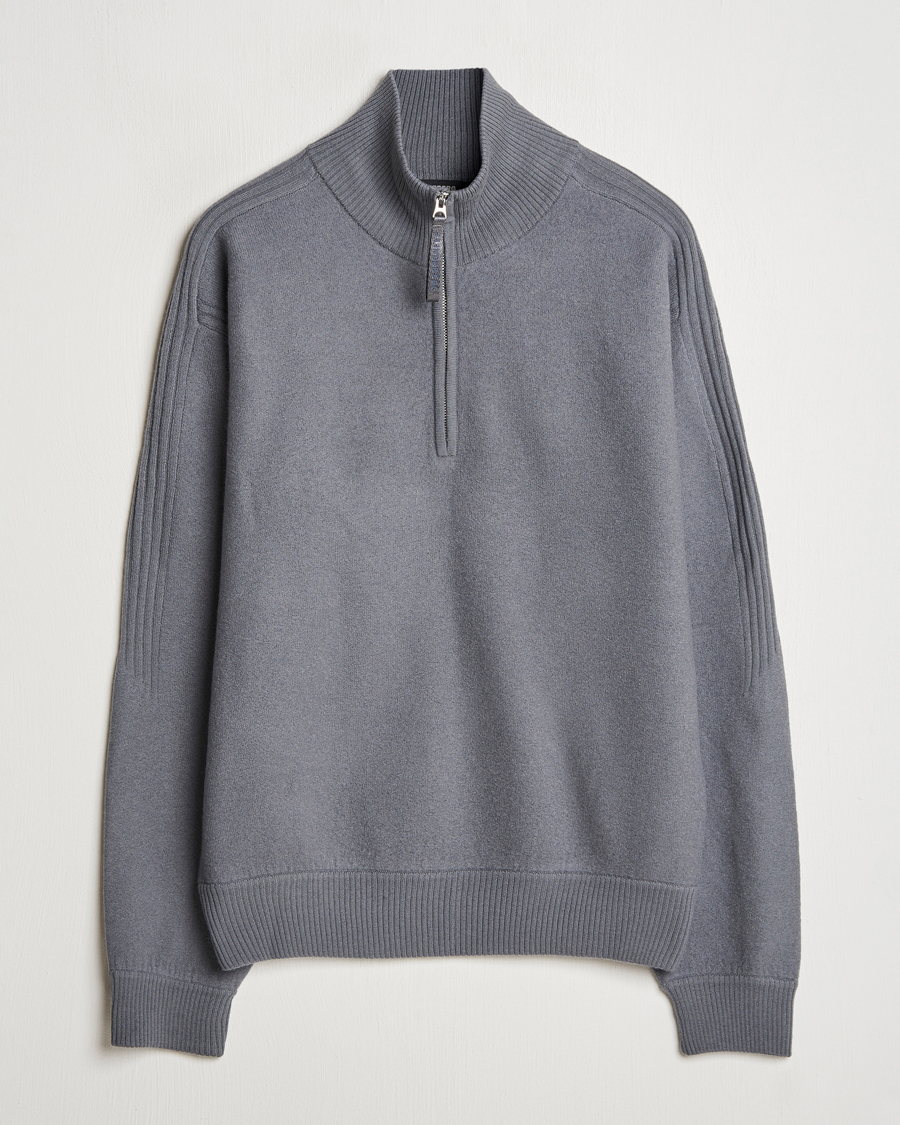 Men | Sweaters & Knitwear | J.Lindeberg | Bon Boiled Wool Quarter Zip Lava Smoke