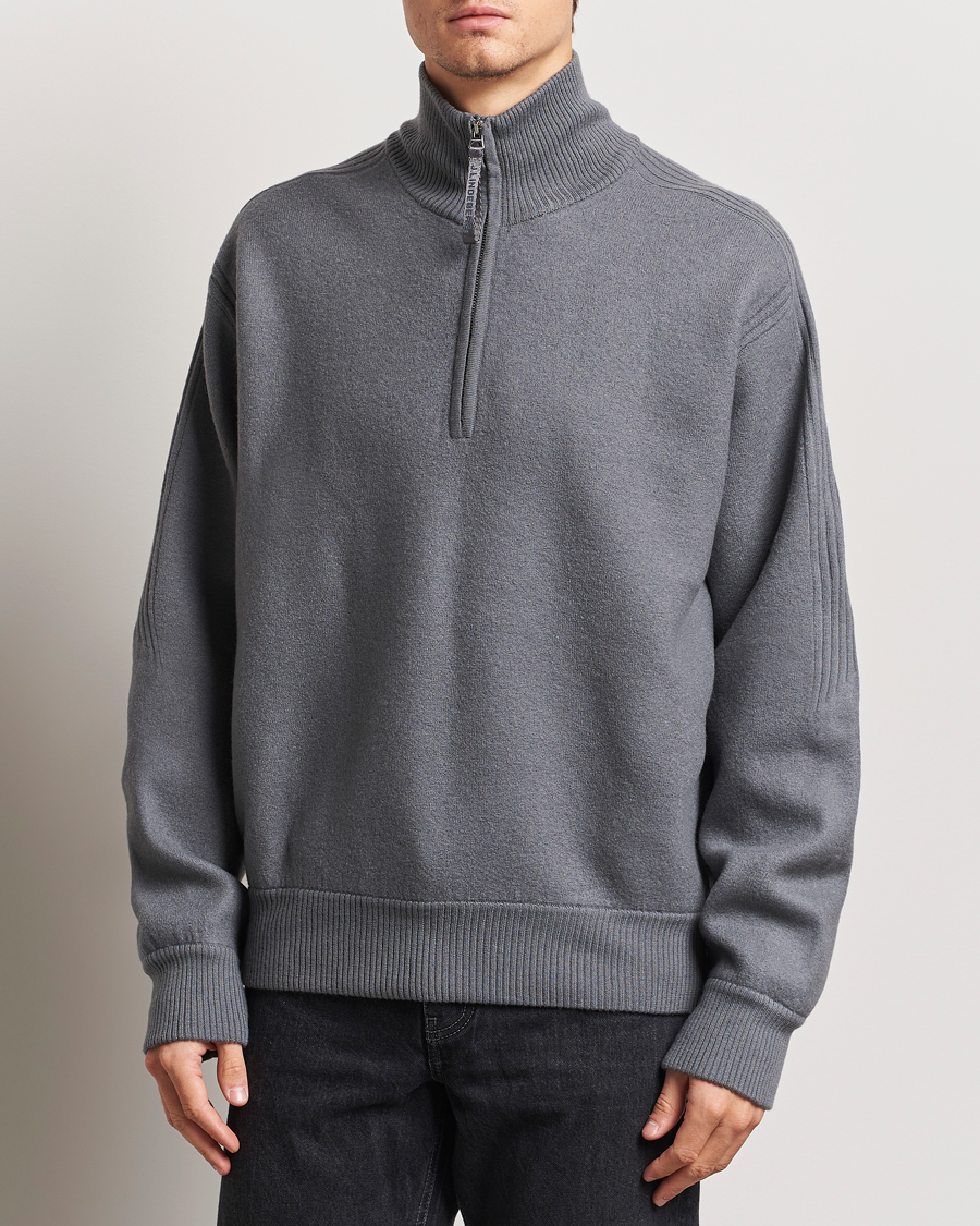 Men | Sweaters & Knitwear | J.Lindeberg | Bon Boiled Wool Quarter Zip Lava Smoke