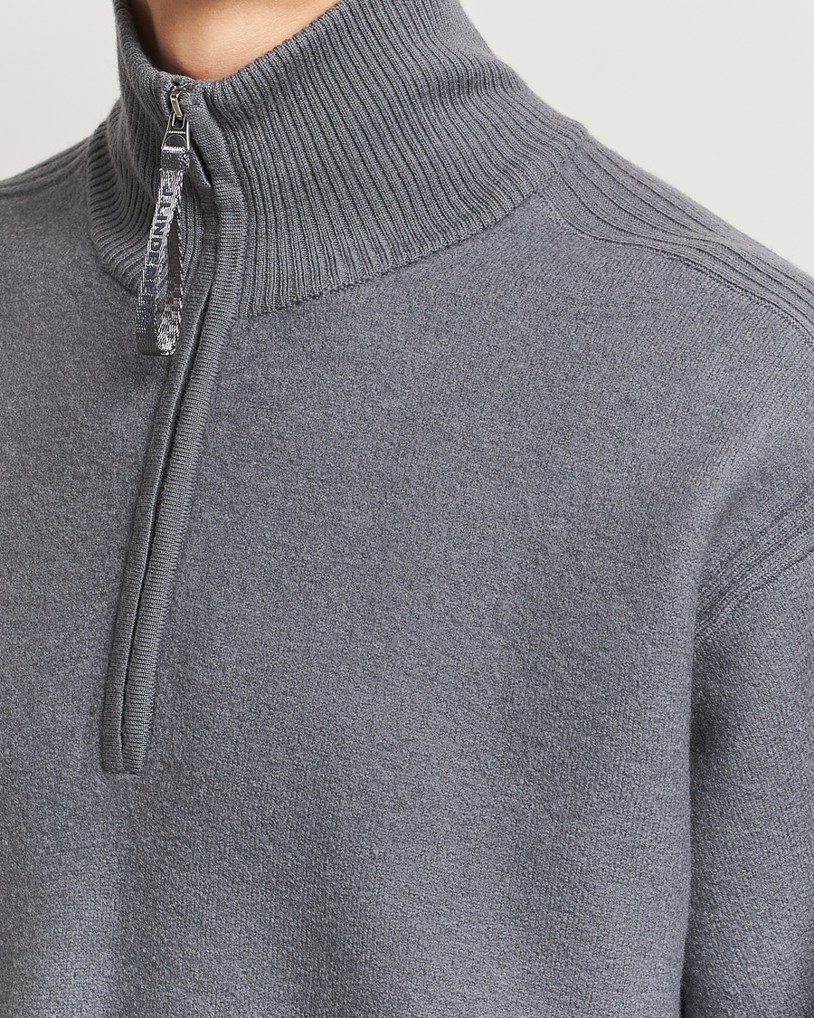 Men | Sweaters & Knitwear | J.Lindeberg | Bon Boiled Wool Quarter Zip Lava Smoke