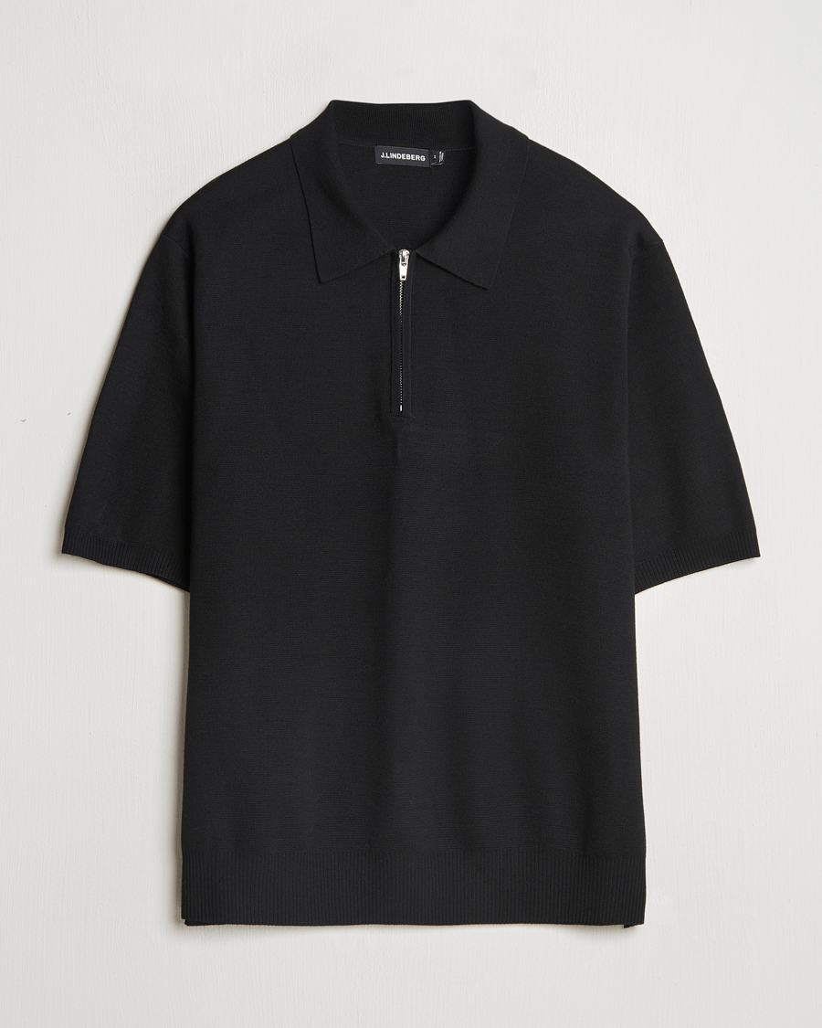 Men | Sweaters & Knitwear | J.Lindeberg | Tyler Quarter Zip Knit Polo Black