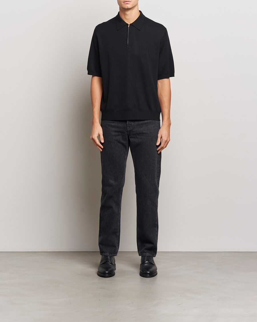 Men | Sweaters & Knitwear | J.Lindeberg | Tyler Quarter Zip Knit Polo Black