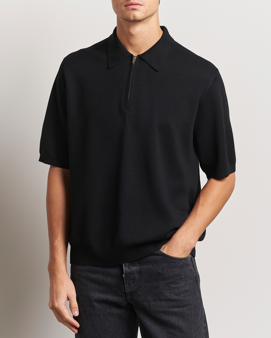Men | Sweaters & Knitwear | J.Lindeberg | Tyler Quarter Zip Knit Polo Black